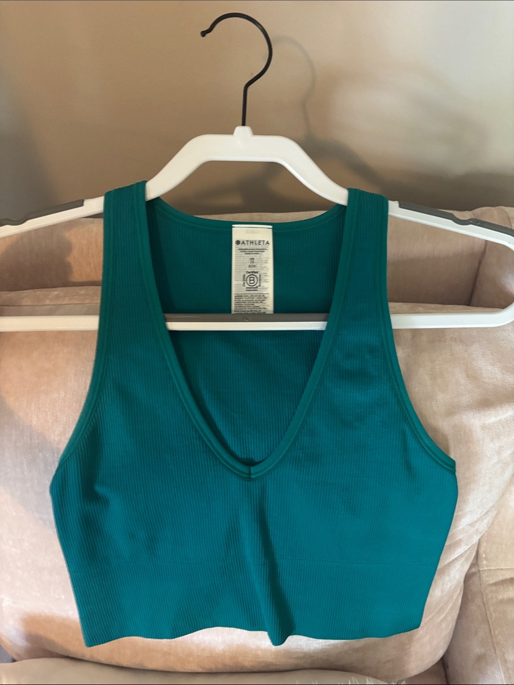 Athleta Teal Ribbed V-Neck Crop Top